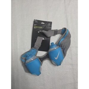 Nike Double Flask Running Belt 2 10 oz Bottles Blue Gray Adjustable Waist